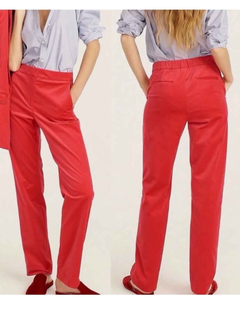 J Crew Full-Length Straight-Leg Stretch Cotton-Velvet Pant